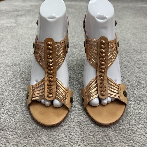 Cynthia Vincent Slingback Gladiator Heeled Sandals Women 8.5 Gold Bronze Leather - Picture 3 of 16